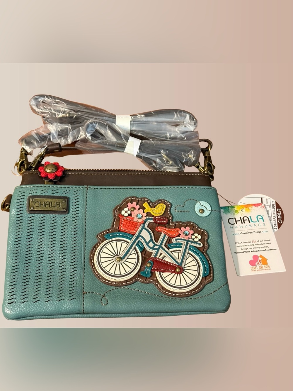 NWT Chala LaserCut Mini Crossbody Bag Bicycle Teal